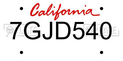 7GJD540 California License Plate