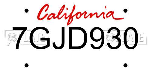 7GJD930 California License Plate
