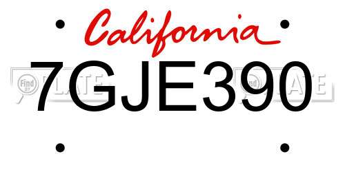 7GJE390 California License Plate
