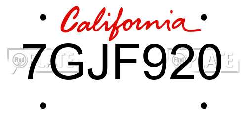 7GJF920 California License Plate