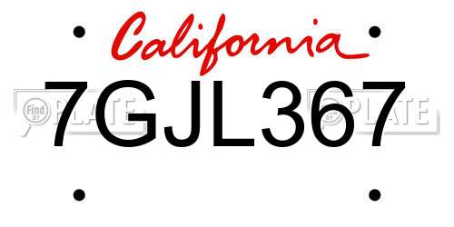 7GJL367 California License Plate