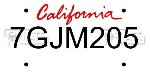 7GJM205 California License Plate