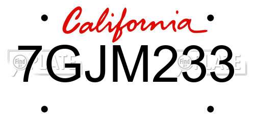 7GJM233 California License Plate