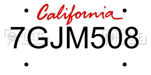 7GJM508 California License Plate