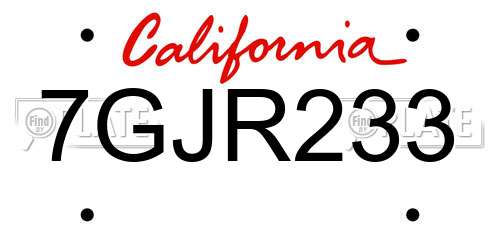 7GJR233 California License Plate