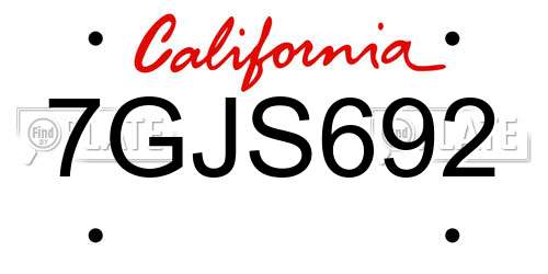 7GJS692 California License Plate