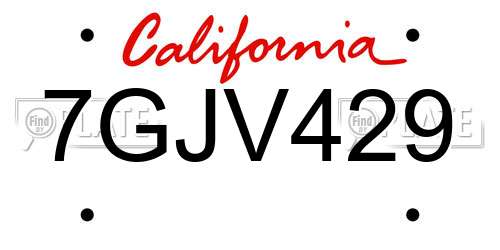 7GJV429 California License Plate