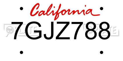 7GJZ788 California License Plate