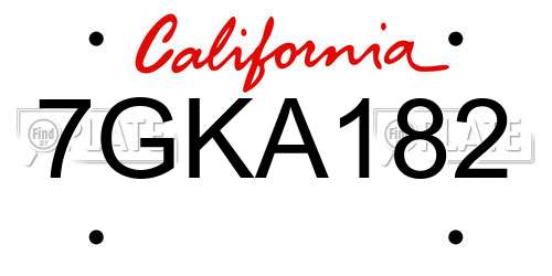 7GKA182 California License Plate