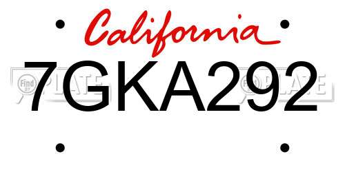 7GKA292 California License Plate