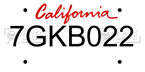 7GKB022 California License Plate