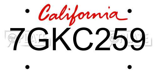 7GKC259 California License Plate