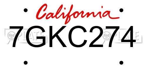 7GKC274 California License Plate