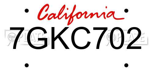 7GKC702 California License Plate