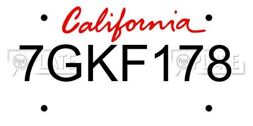 7GKF178 California License Plate
