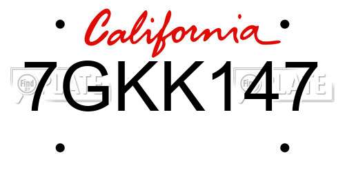 7GKK147 California License Plate