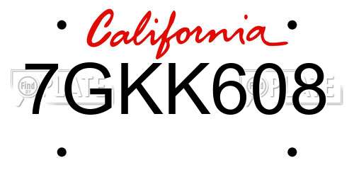 7GKK608 California License Plate