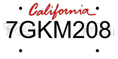 7GKM208 California License Plate