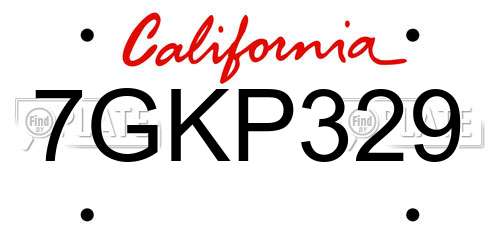 7GKP329 California License Plate