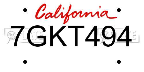 7GKT494 California License Plate