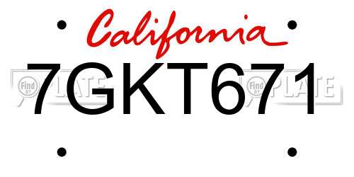 7GKT671 California License Plate