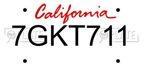 7GKT711 California License Plate