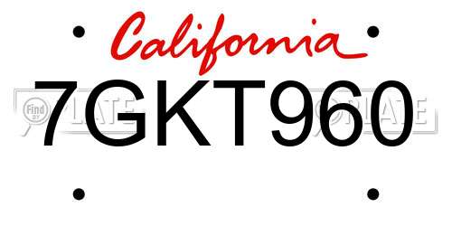7GKT960 California License Plate
