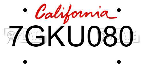 7GKU080 California License Plate