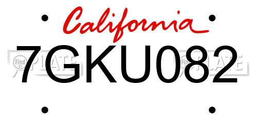 7GKU082 California License Plate