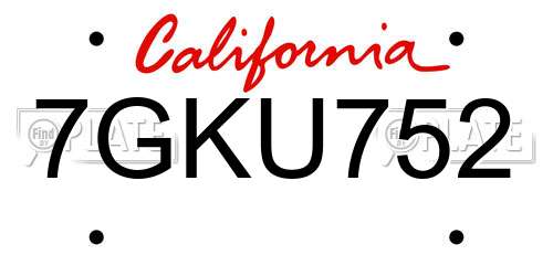7GKU752 California License Plate