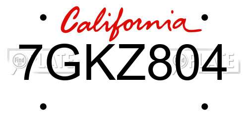 7GKZ804 California License Plate