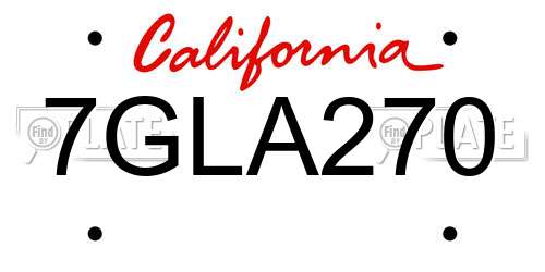 7GLA270 California License Plate
