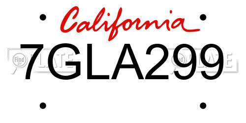 7GLA299 California License Plate