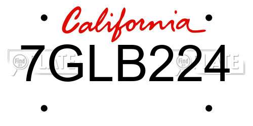 7GLB224 California License Plate