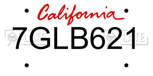 7GLB621 California License Plate
