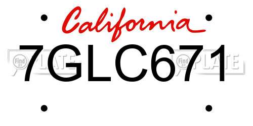 7GLC671 California License Plate