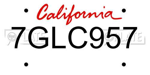 7GLC957 California License Plate