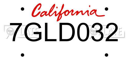 7GLD032 California License Plate