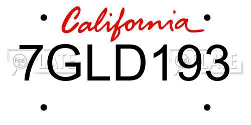 7GLD193 California License Plate