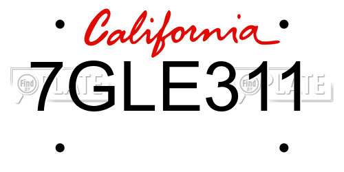 7GLE311 California License Plate
