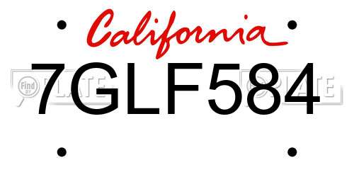 7GLF584 California License Plate