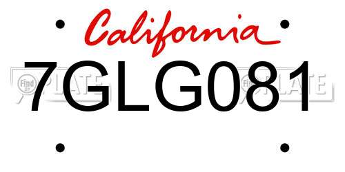 7GLG081 California License Plate