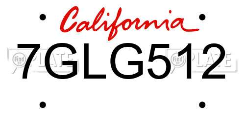 7GLG512 California License Plate