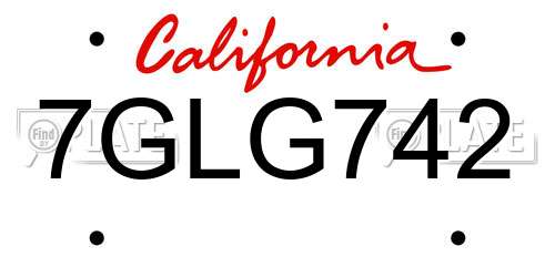 7GLG742 California License Plate