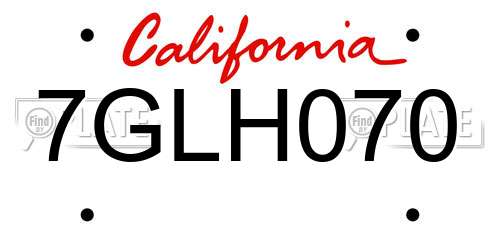 7GLH070 California License Plate