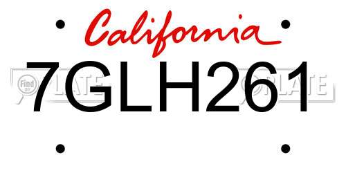 7GLH261 California License Plate