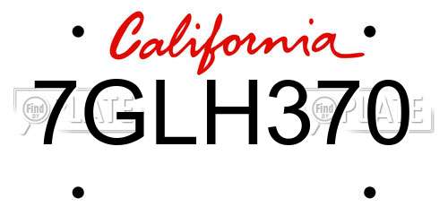 7GLH370 California License Plate