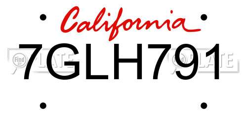 7GLH791 California License Plate