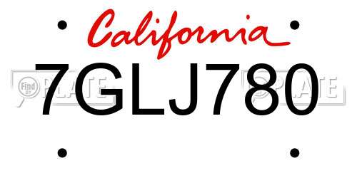 7GLJ780 California License Plate