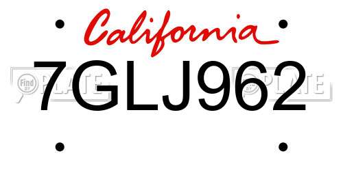 7GLJ962 California License Plate